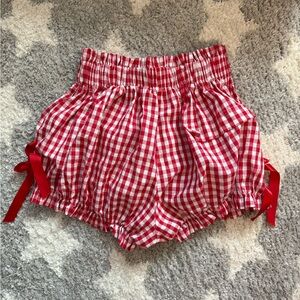 Red Gingham Checkered Shorts with Bows